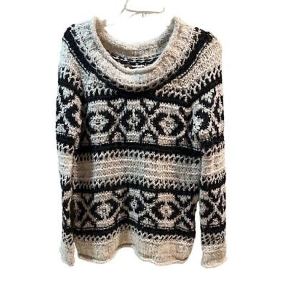 Free People Women's XS Black Chunky Knit Fair Isle Pullover Sweater - Picture 4 of 6
